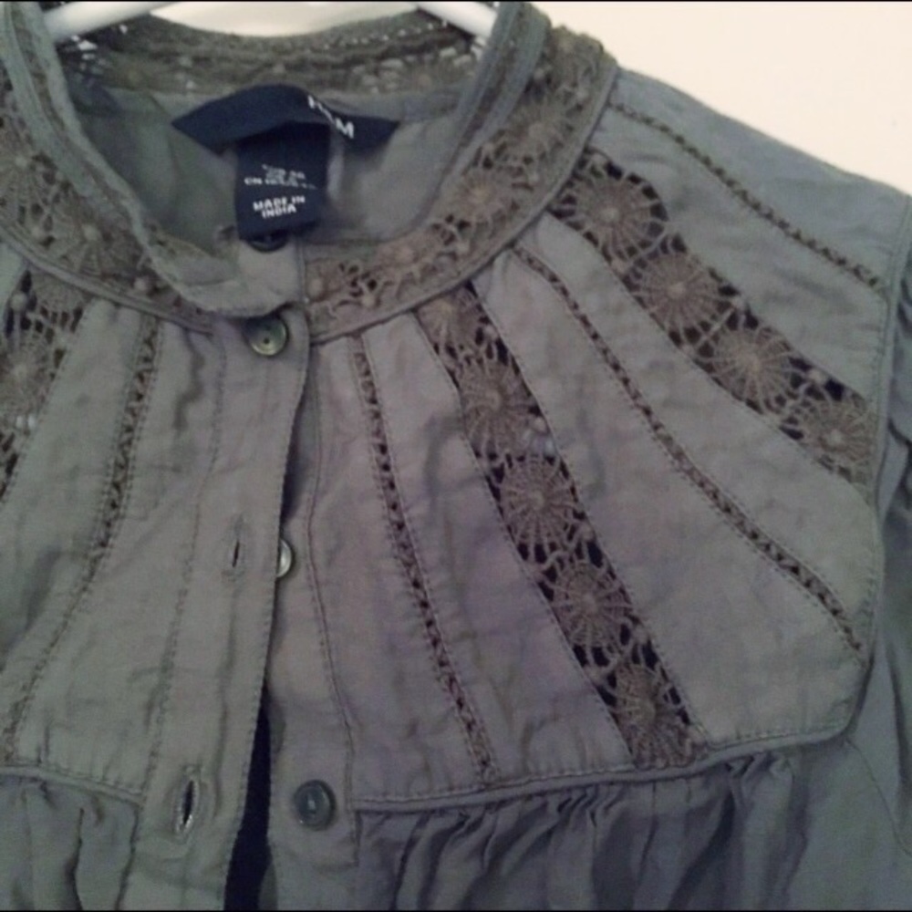 Mossy Green H&M Button-Down Lace Top